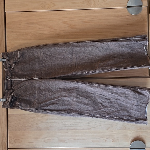 Uniqlo U Chocolate Brown Denim, Size 26, Cut Off At The Bottom, GUC - Picture 1 of 6